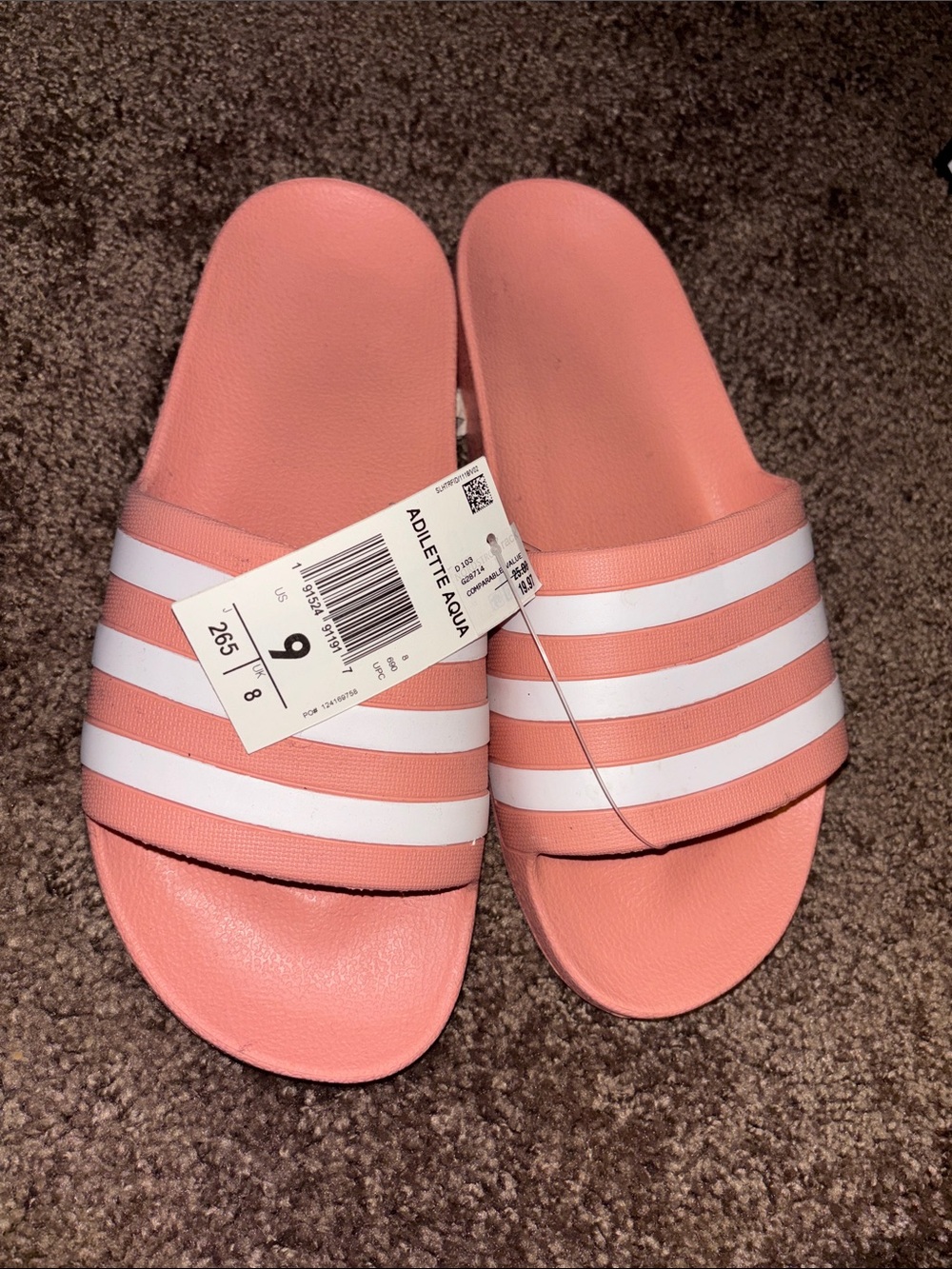 adidas Pink and White Adilette Aqua Slide Sandals - Picture 1 of 1